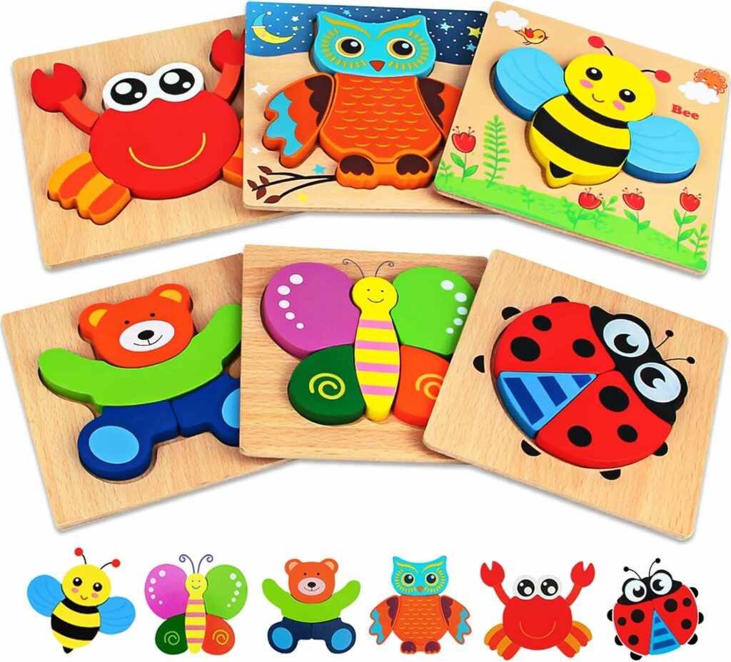 Dreampark wooden animal puzzles for toddlers with colourful large pieces for ages 1 to 3