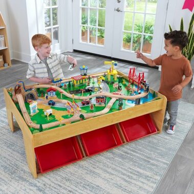 wooden train table set